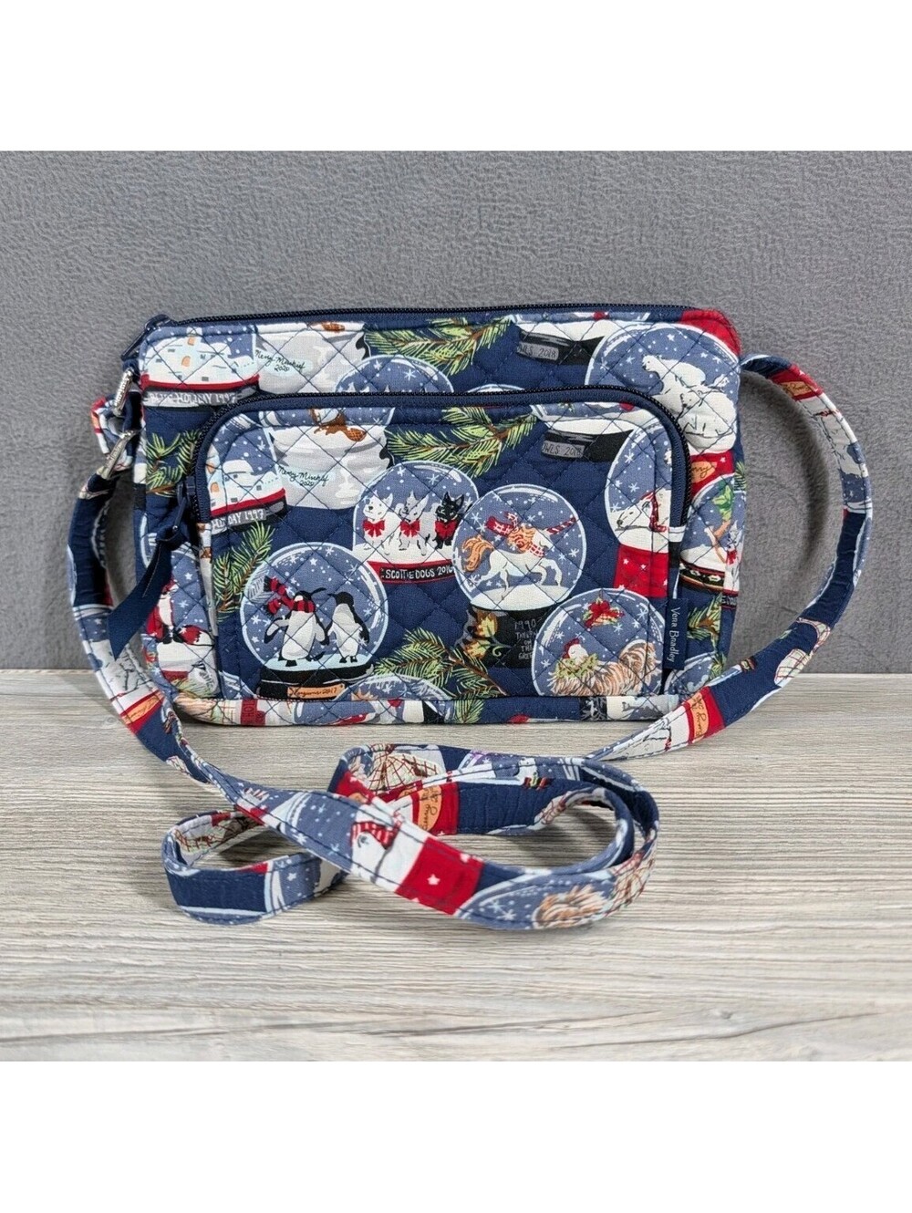 Vera Bradley Winter Snow Globes Blue Quilted Crossbody Purse Holiday Christmas